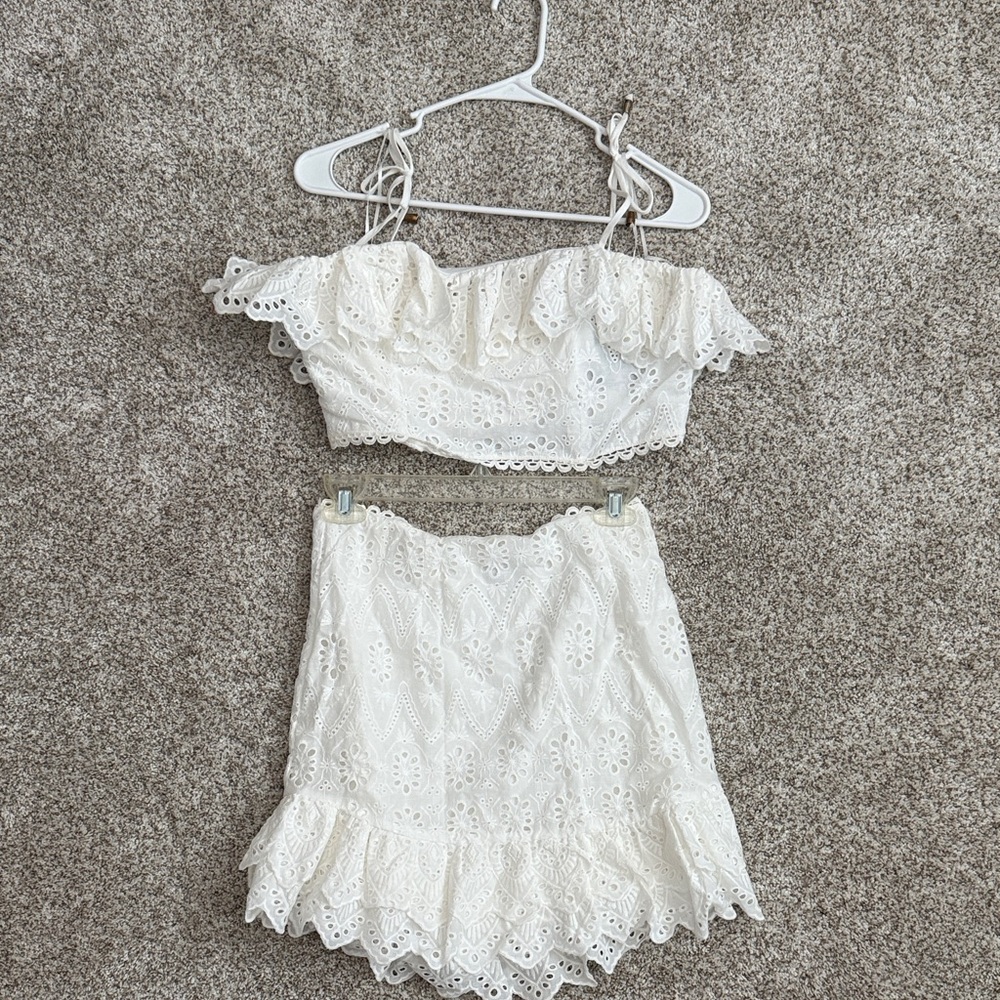 Fashion Nova White Eyelet Skirt Set